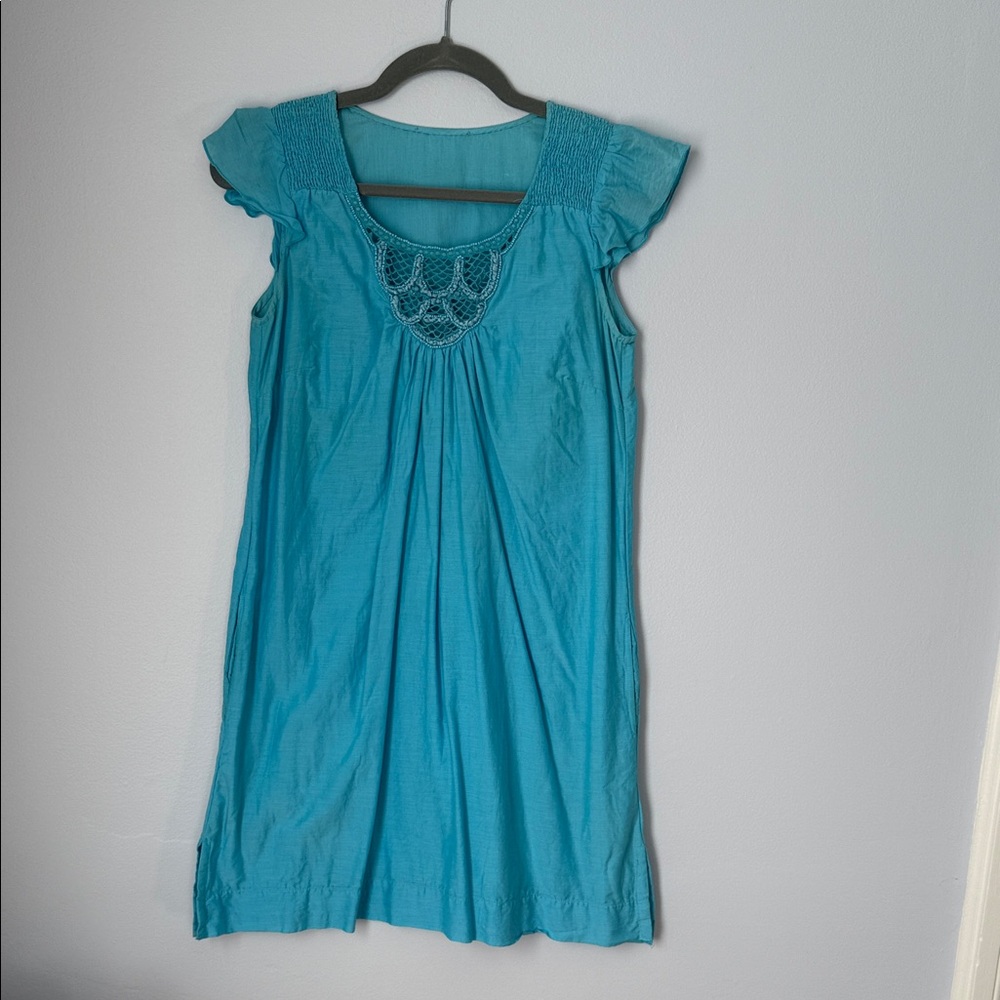 Blue Sleeveless Dress with Lace Detail